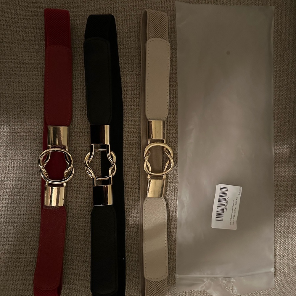 Elegant Gold Buckle Belts Set - Red, Black, Cream - Picture 2 of 4